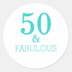 50と素晴らしい誕生日パーティーターコイズホワイト ラウンドシール