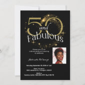 50と素晴らしい誕生日パーティー白黒金ゴールド 招待状 (正面)