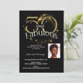 50と素晴らしい誕生日パーティー白黒金ゴールド 招待状 (スタンド正面)