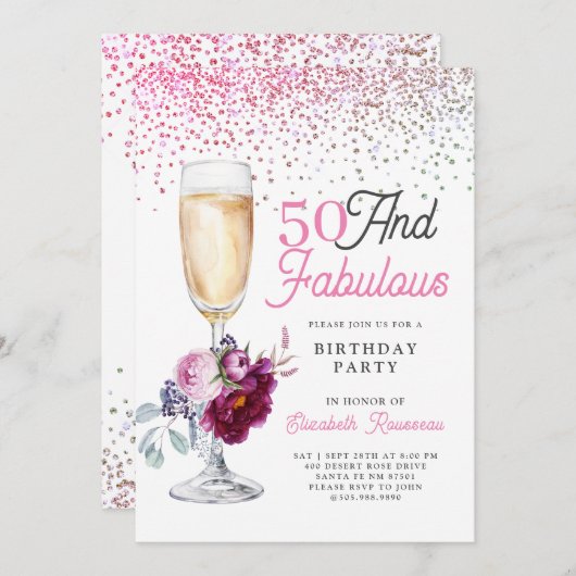 50と素晴らしい誕生日パーティー 招待状 (正面/裏面)