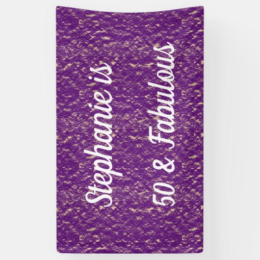 50と素晴らしい誕生日パープルホワイト金ゴールド エレガント 横断幕 (縦)
