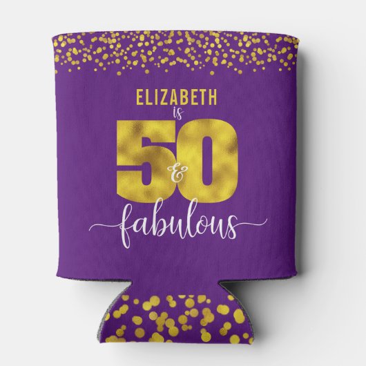 50と素晴らしい誕生日パープル金ゴールドグリッター点 缶クーラー (裏面)