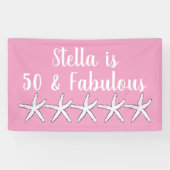 50と素晴らしい誕生日ヒトデ柄ピンク白 横断幕 (横)