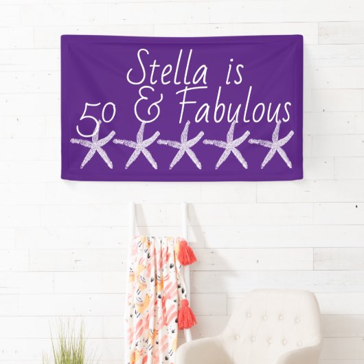 50と素晴らしい誕生日ヒトデ模様パープル 横断幕 (インサイチュ)