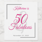 50と素晴らしい誕生日ピンクパーソナライズされた ワインラベル (シングルラベル)