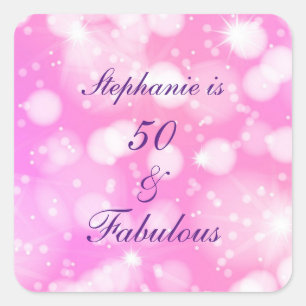 50と素晴らしい誕生日ピンクパープルキラキラ スクエアシール