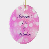 50と素晴らしい誕生日ピンクパープルキラキラ セラミックオーナメント (右)