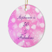 50と素晴らしい誕生日ピンクパープルキラキラ セラミックオーナメント (左)