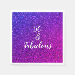 50と素晴らしい誕生日ピンクパープルグリッターシック スタンダードカクテルナプキン