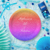 50と素晴らしい誕生日ピンクパープルグリッターホワイト ペーパープレート (パーティー)