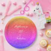 50と素晴らしい誕生日ピンクパープルグリッターホワイト ペーパープレート (パーティー)