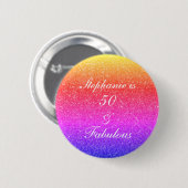 50と素晴らしい誕生日ピンクパープルグリッターホワイト 缶バッジ (正面&裏面)