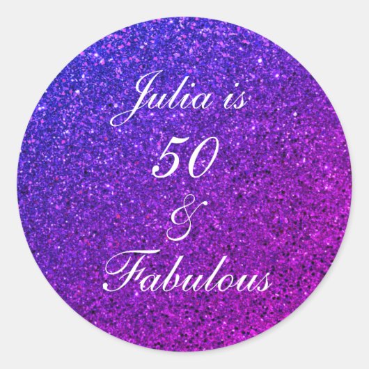 50と素晴らしい誕生日ピンクパープルグリッター グラデーション ラウンドシール (正面)