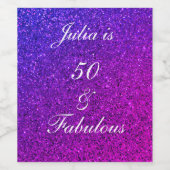 50と素晴らしい誕生日ピンクパープルグリッター グラデーション ワインラベル (シングルラベル)