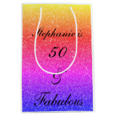 50と素晴らしい誕生日ピンクブラックパープルグリッター ミディアムペーパーバッグ (正面)