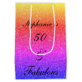 50と素晴らしい誕生日ピンクブラックパープルグリッター ミディアムペーパーバッグ (裏面)