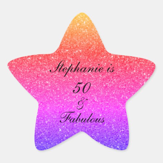 50と素晴らしい誕生日ピンクブラックパープルグリッター 星シール (正面)