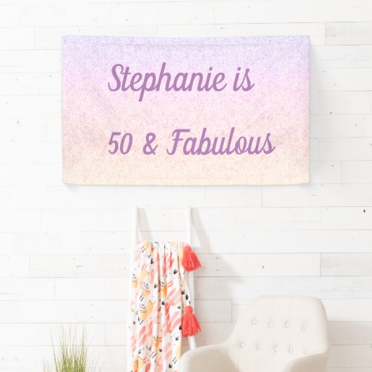 50と素晴らしい誕生日ピンクホワイトパープルグラデーション 横断幕 (インサイチュ)