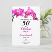 50と素晴らしい誕生日ピンクモダンフローラ 招待状 (スタンド正面)