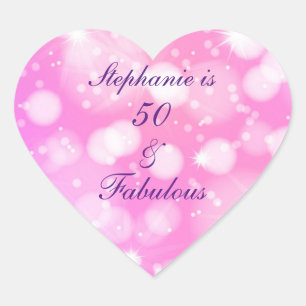 50と素晴らしい誕生日ピンクローズパープルキラキラ ハートシール