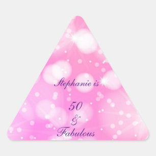 50と素晴らしい誕生日ピンクローズパープルキラキラ 三角形シール