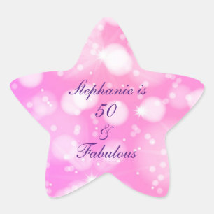 50と素晴らしい誕生日ピンクローズパープルキラキラ 星シール