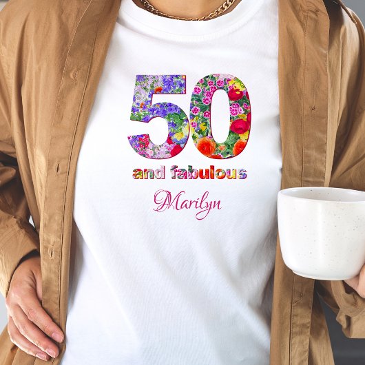 50と素晴らしい誕生日フローラデザインTシャツ Tシャツ