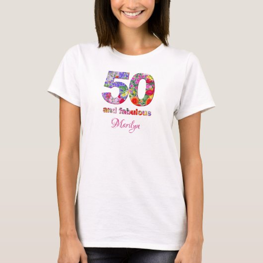 50と素晴らしい誕生日フローラデザインTシャツ Tシャツ (正面)