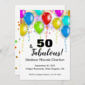 50と素晴らしい誕生日ブライトバルーン招待状 招待状 (正面/裏面)