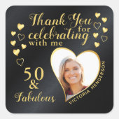 50と素晴らしい誕生日ブラックと金ゴールドありがとう スクエアシール (正面)
