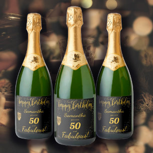 50と素晴らしい誕生日ブラックと金ゴールド スパークリングワインラベル