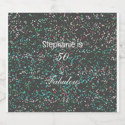 50と素晴らしい誕生日ブラックグリーングリッター クール スパークリングワインラベル (シングルラベル)