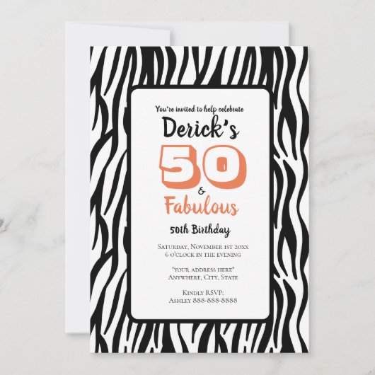 50と素晴らしい誕生日ブラックベンガルタイガーストライプズ 招待状 (正面)