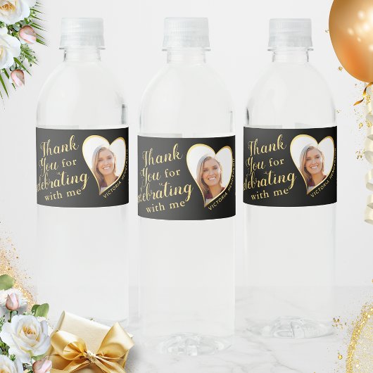 50と素晴らしい誕生日ブラック金ゴールドありがとう ペットボトルラベル