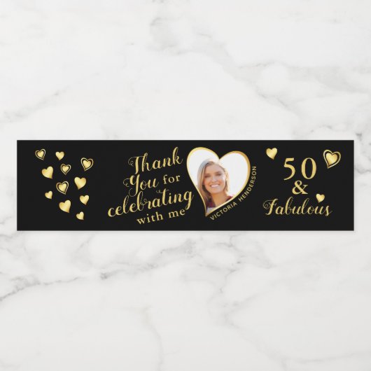 50と素晴らしい誕生日ブラック金ゴールドありがとう ペットボトルラベル (シングルラベル)