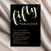 50と素晴らしい誕生日ブラック金ゴールド 箔招待状