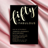 50と素晴らしい誕生日ブラック金ゴールド 箔招待状