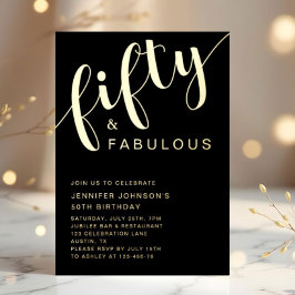 50と素晴らしい誕生日ブラック金ゴールド 箔招待状
