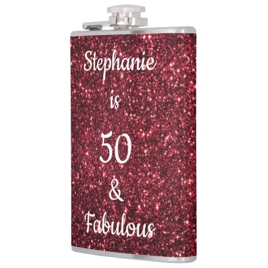 50と素晴らしい誕生日ブルゴーニュレッドピンクグリッター フラスク (左)