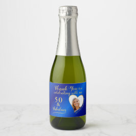 50と素晴らしい誕生日ブルーと金ゴールドはミニ スパークリングワインラベル
