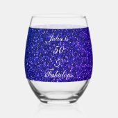 50と素晴らしい誕生日ブルーグリッターギフトの好意 ステムなしワイングラス (正面)