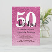 50と素晴らしい誕生日ホットピンクスパークルティンゼル 招待状 (スタンド正面)
