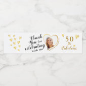 50と素晴らしい誕生日ホワイトと金ゴールドありがとう ペットボトルラベル (シングルラベル)