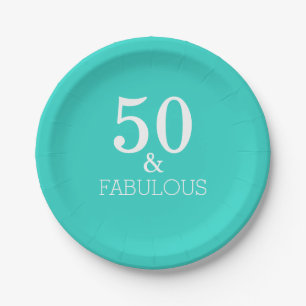50と素晴らしい誕生日ホワイトターコイズブルー ペーパープレート