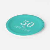 50と素晴らしい誕生日ホワイトターコイズブルー ペーパープレート (アングル)