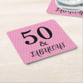 50と素晴らしい誕生日マーメイドパーティーピンクブラック スクエアペーパーコースター (アングル)