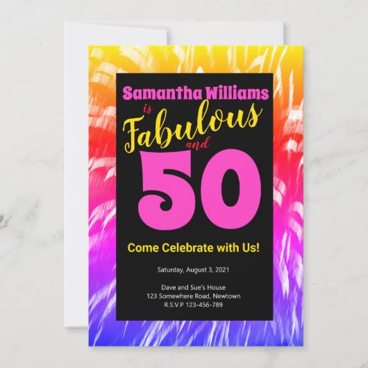 50と素晴らしい誕生日レインボー花火 招待状 (正面)