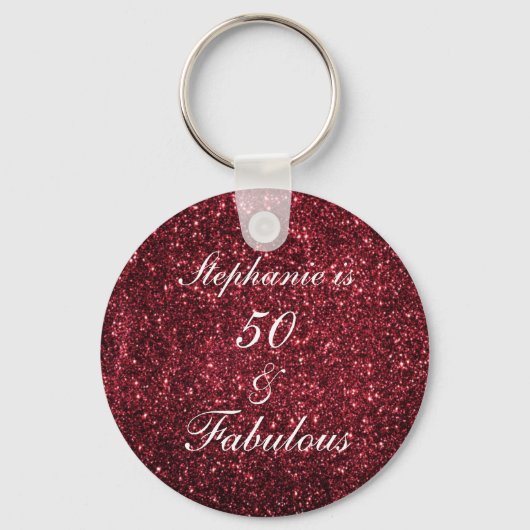 50と素晴らしい誕生日レッドブルゴーニュグリッターかわいい キーホルダー (正面)