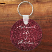 50と素晴らしい誕生日レッドブルゴーニュグリッターかわいい キーホルダー (正面)