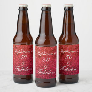 50と素晴らしい誕生日レッドホワイトグリッタースパークリー ビールラベル